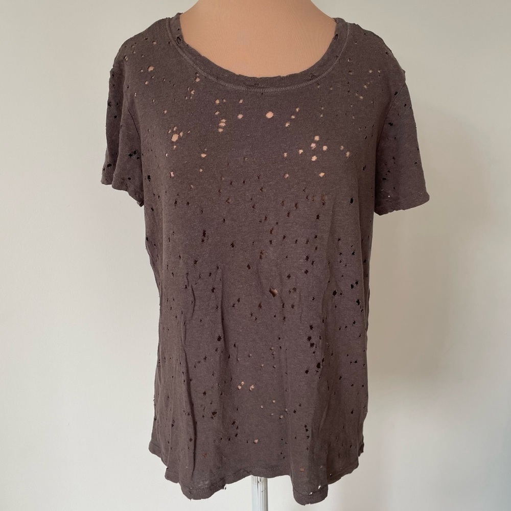 Michael Stars Brown Crew Neck Ripped Textured Jersey Short Sleeve Tee 5917 O/S